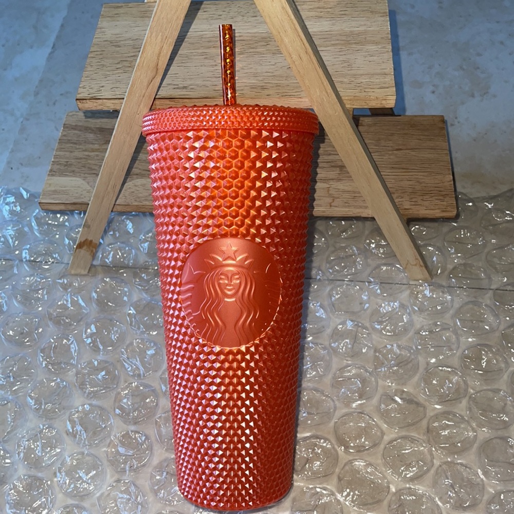 🧡NEW Starbucks Orange Pearlized Bling Studded Tumbler 🍁
